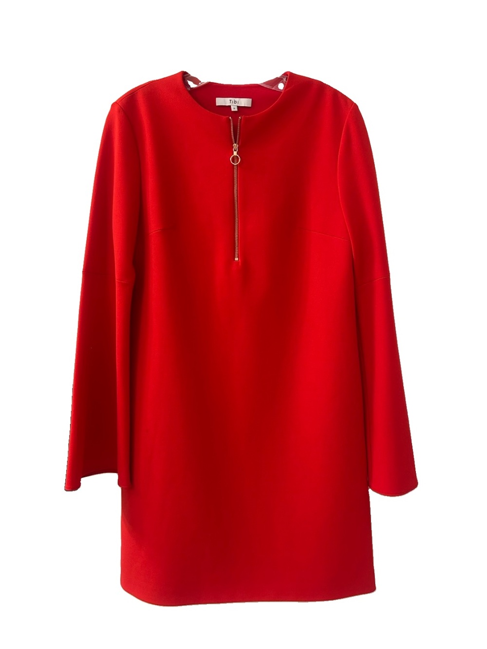 Tibi Red Bell Sleeve Front Zip Dress